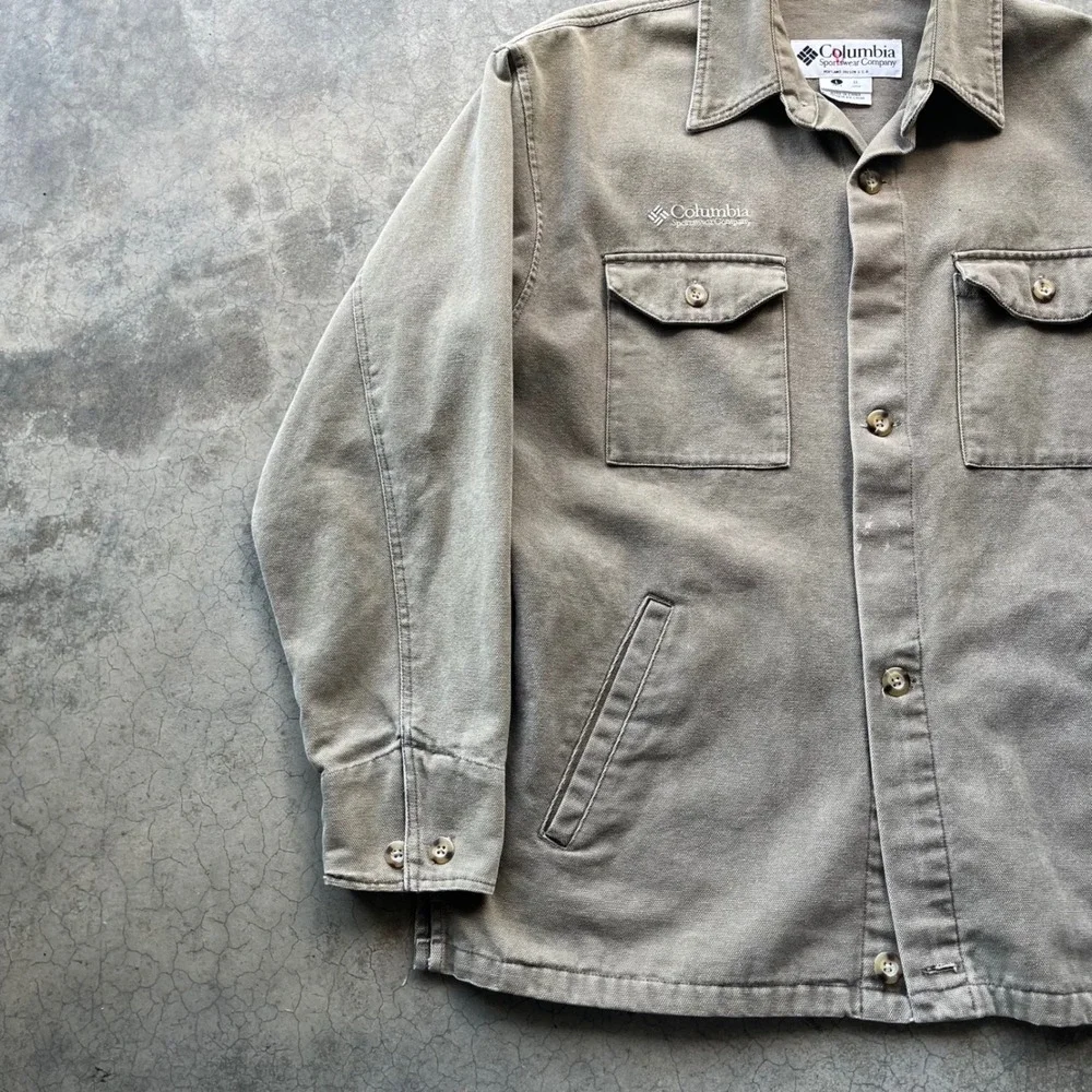 Columbia Sportswear Mens Canvas Shirt Jacket Large Khaki Button Up Workwear Coat